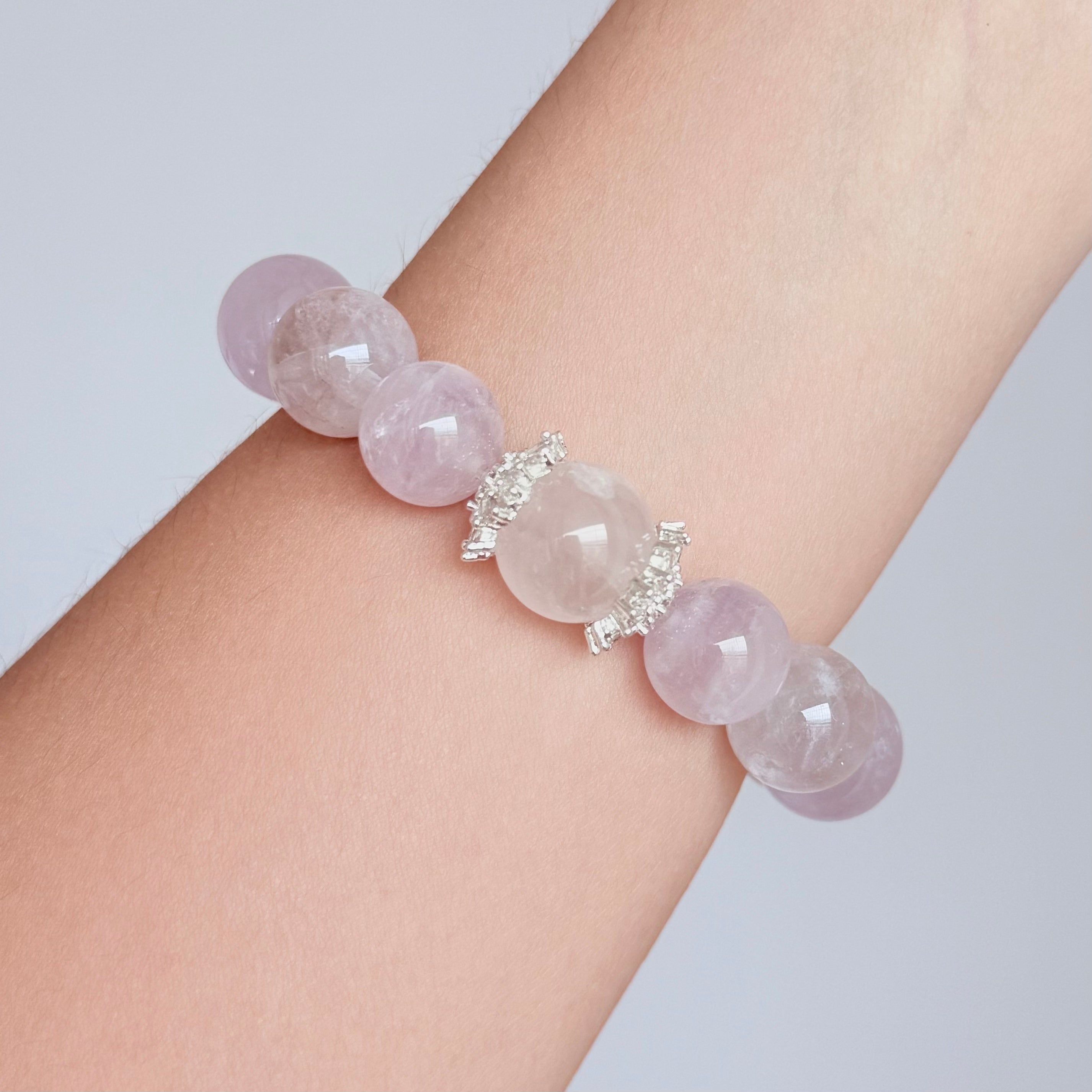 Lavender Amethyst Bracelet with Rose Quartz Flower & Zircon Charm