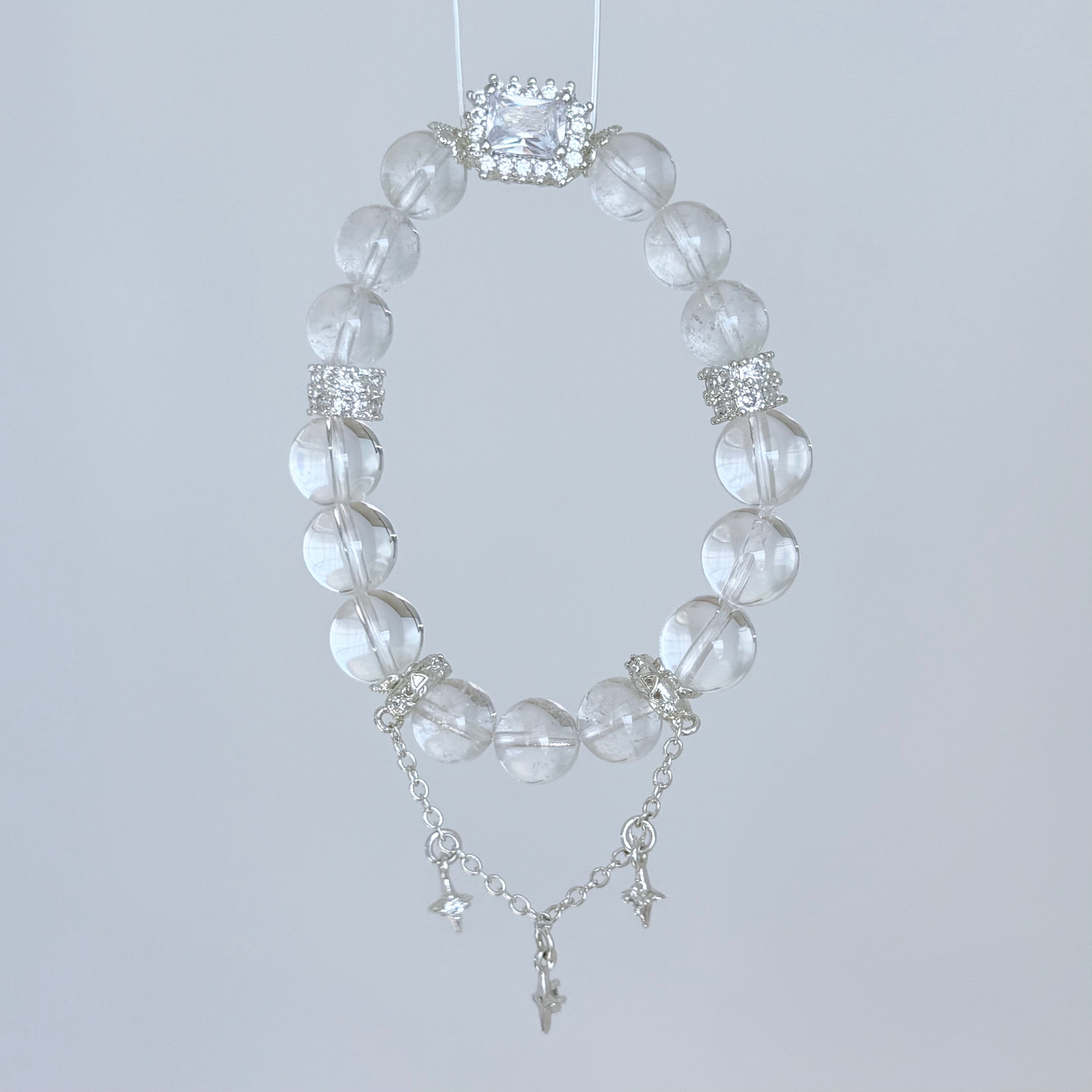 Clear Quartz Crystal Bracelet with Diamond-Cut Center Stone