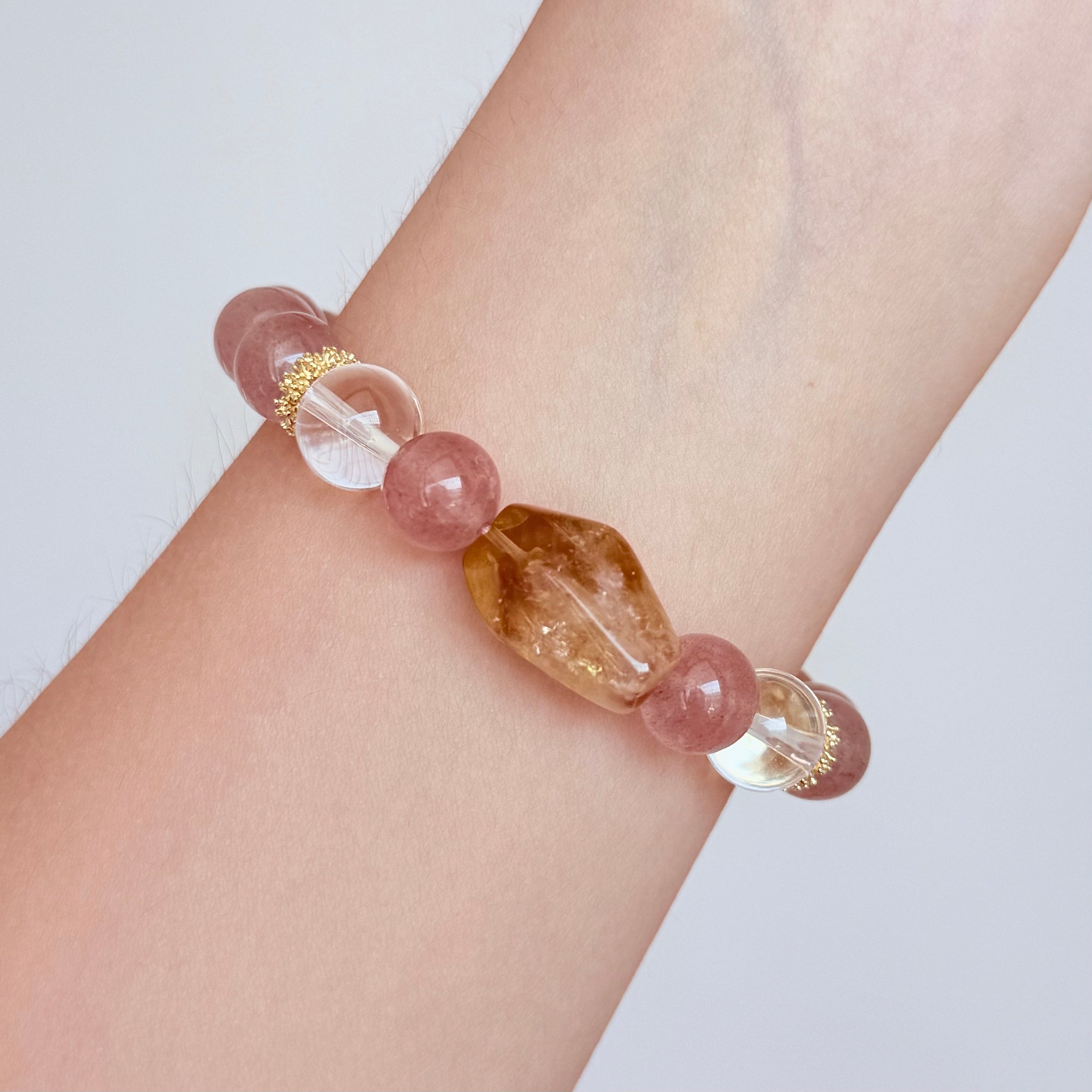 Strawberry Quartz, Citrine & Clear Quartz Bracelet