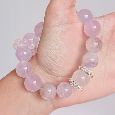 Lavender Amethyst Bracelet with Rose Quartz Flower & Zircon Charm