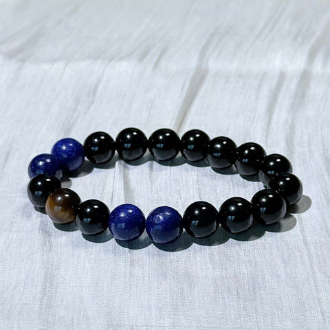 Black Obsidian and Sodalite Crystal Bracelet
