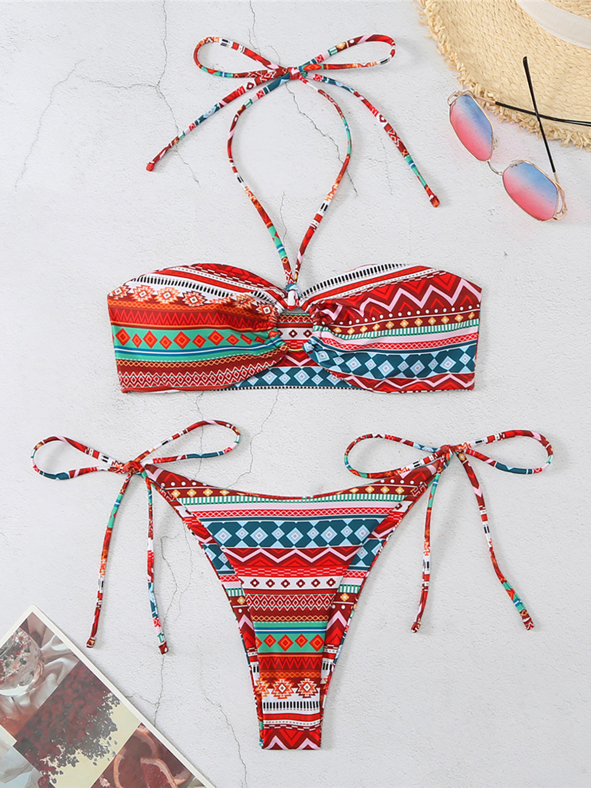 Tanya Printed Halter High Leg Cut Strappy Bikini