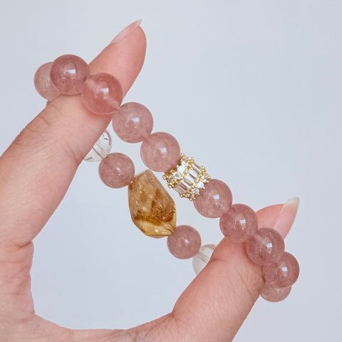 Strawberry Quartz, Citrine & Clear Quartz Bracelet