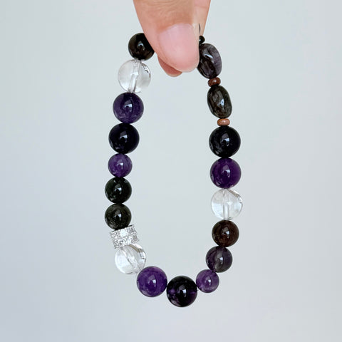 Amethyst & Smoky Quartz Bracelet with Clear Quartz