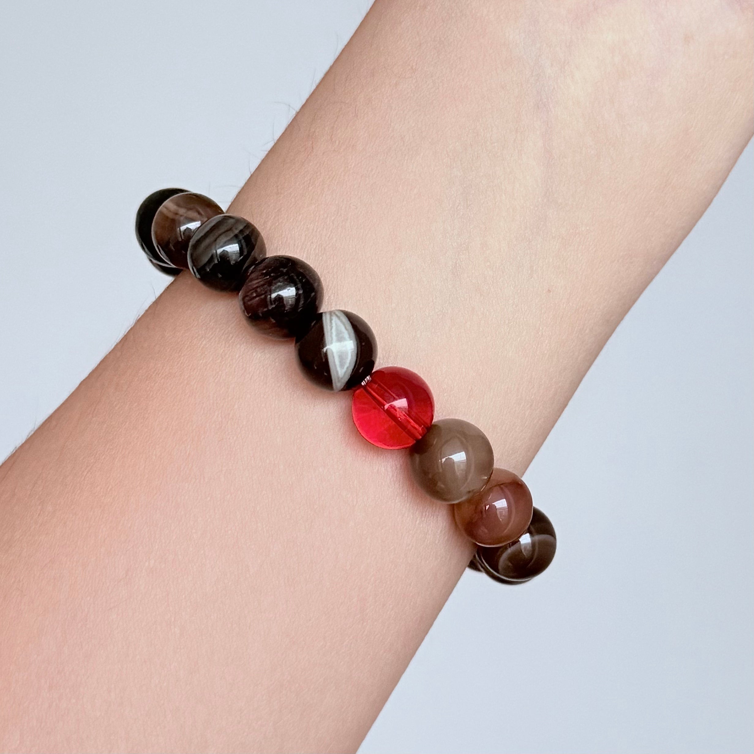 Red Agate & Brown Banded Agate Crystal Bracelet