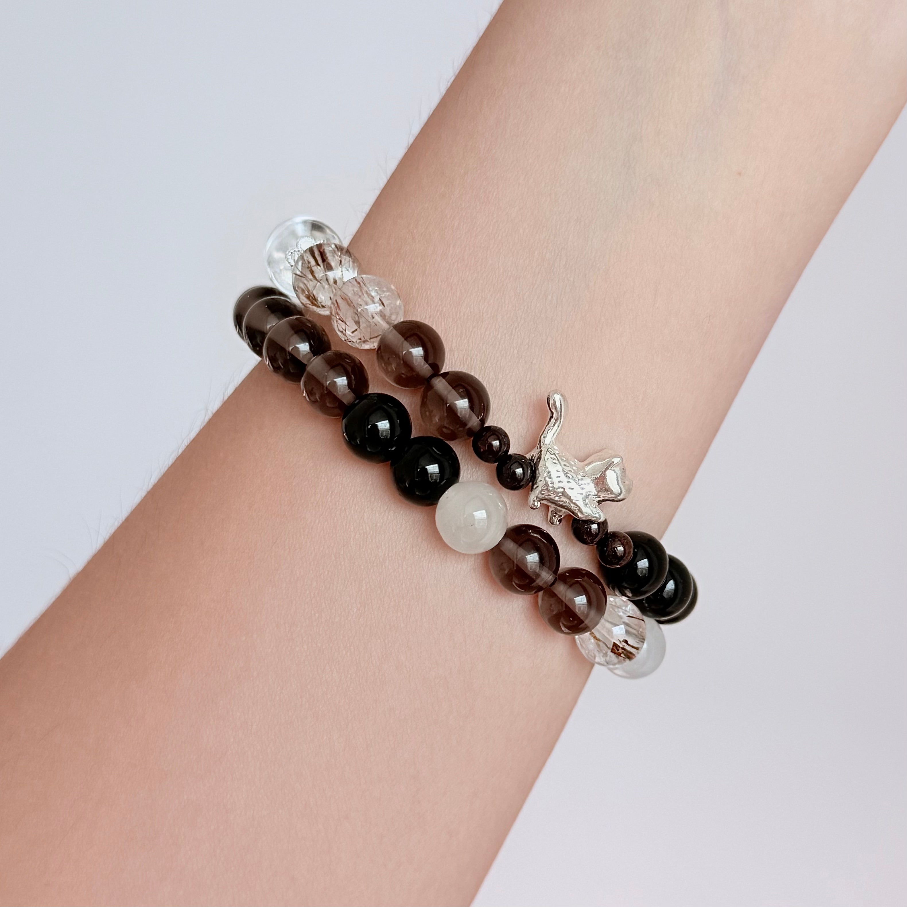 Black Obsidian, Smoky Quartz & Clear Quartz Protection Bracelet