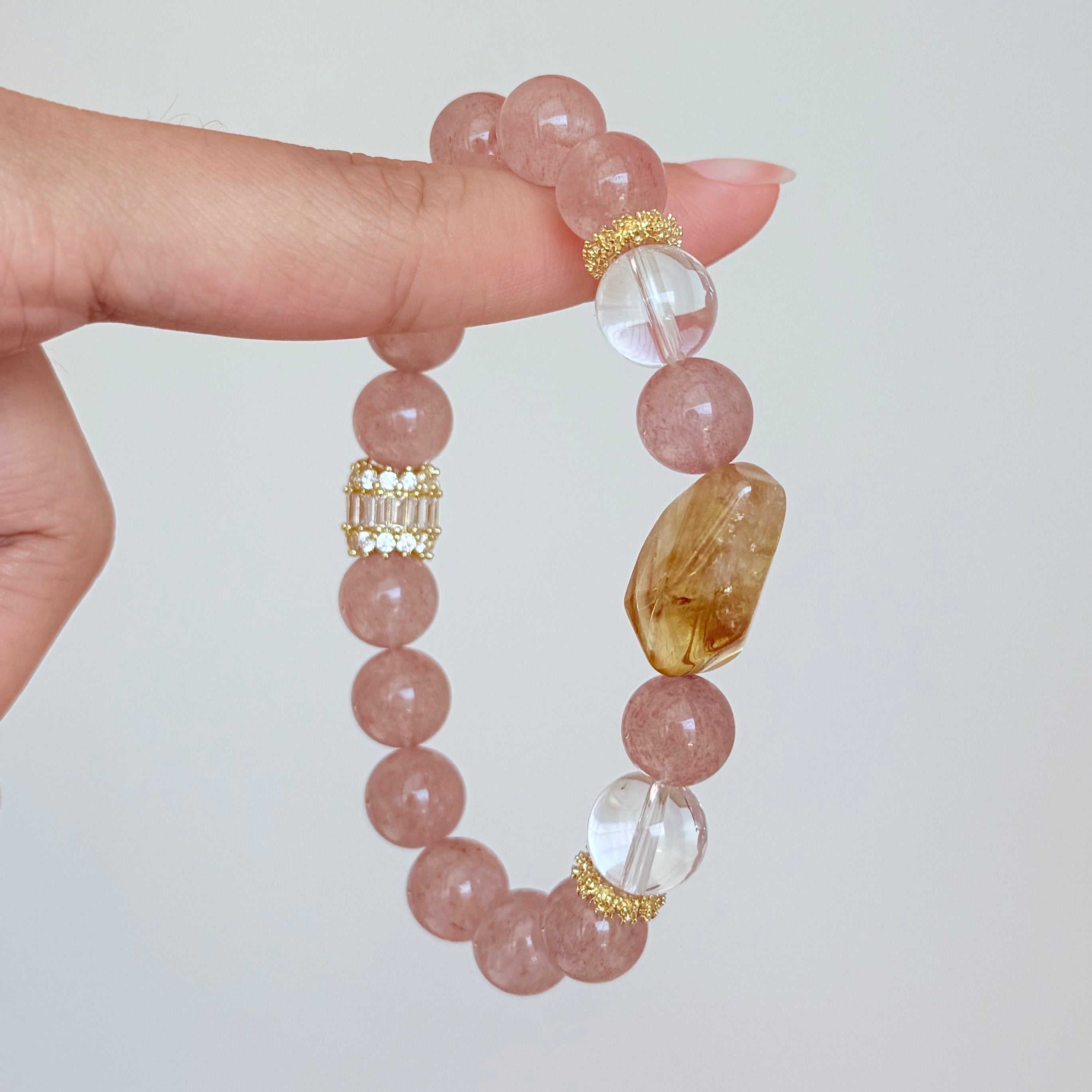 Strawberry Quartz, Citrine & Clear Quartz Bracelet