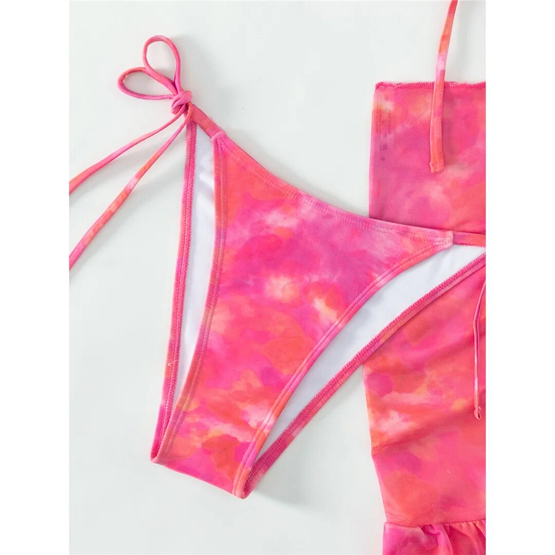 Ruby With Sarong Tie Dye Ruffled Frilled Bikini