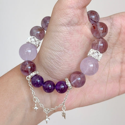 Amethyst & Lepidocrocite Crystal Bracelet with Silver Star Charms