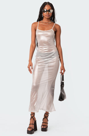 Focused On Me Sheer Metallic Maxi Dress