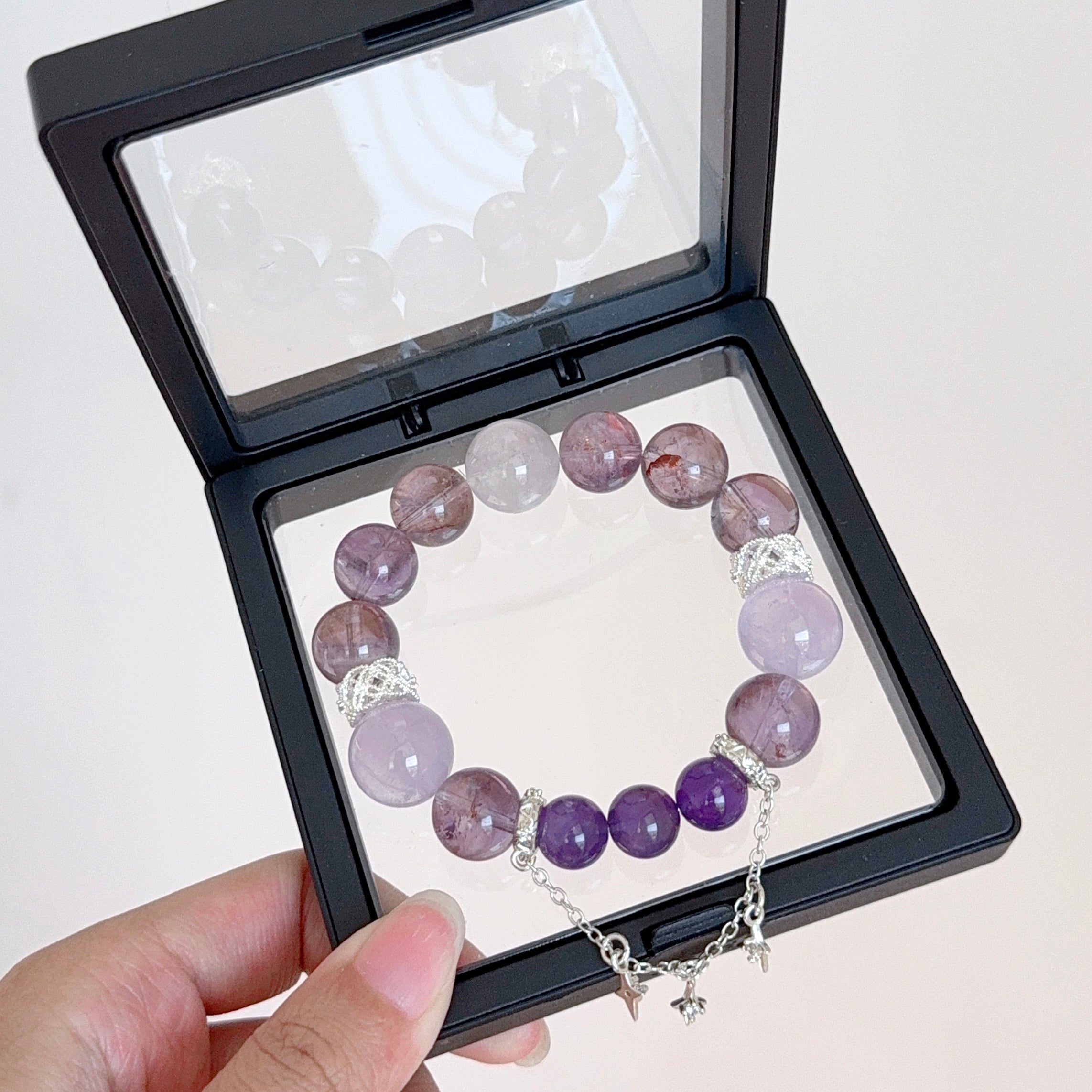 Amethyst & Lepidocrocite Crystal Bracelet with Silver Star Charms