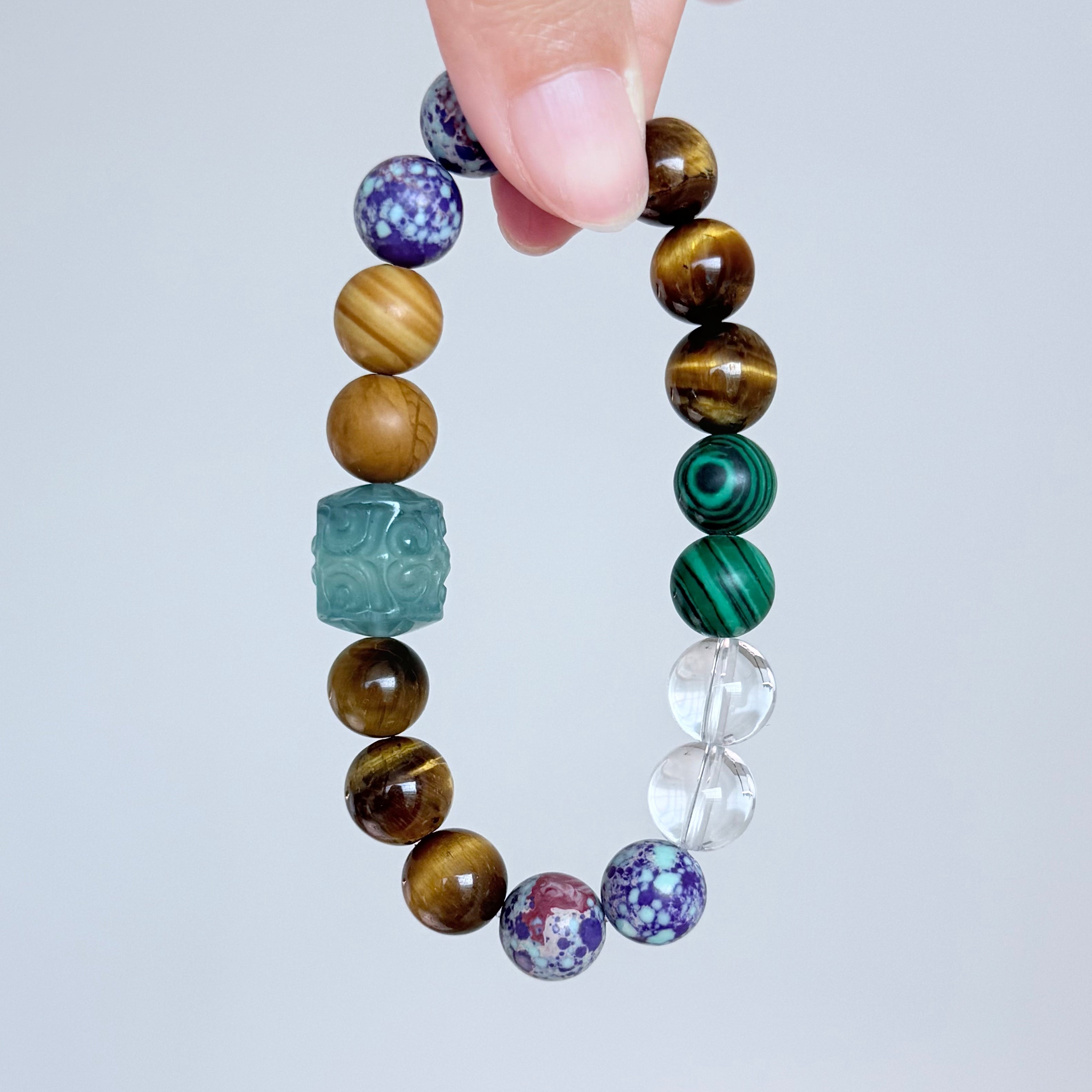 Multi-Gemstone Bracelet with Tiger's Eye, Malachite & Clear Quartz