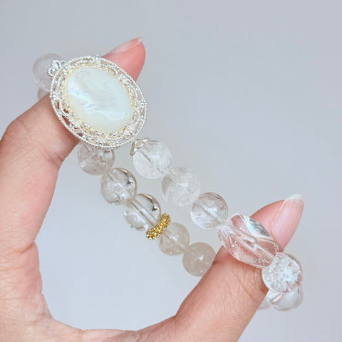 Moonstone & Clear Quartz Crystal Bracelet