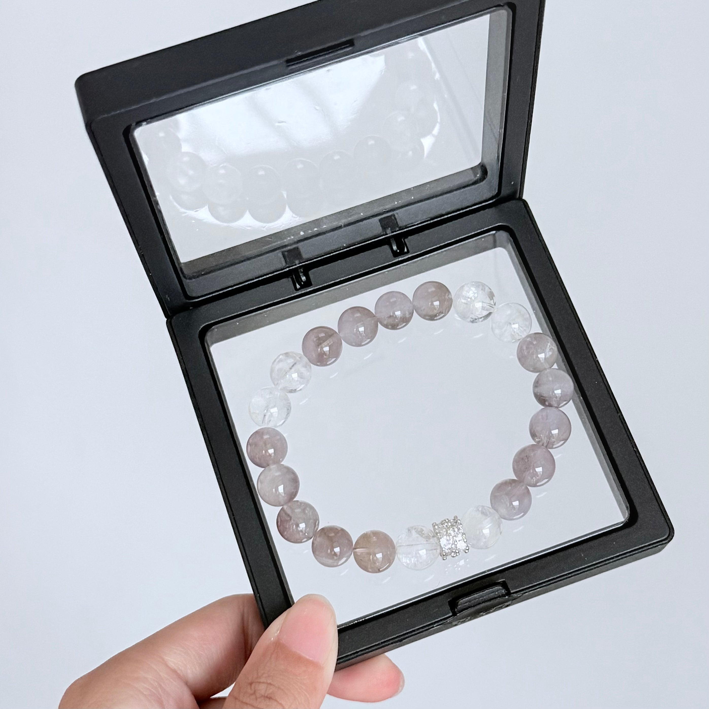 Gray Rutilated Quartz & Clear Crystal Bracelet