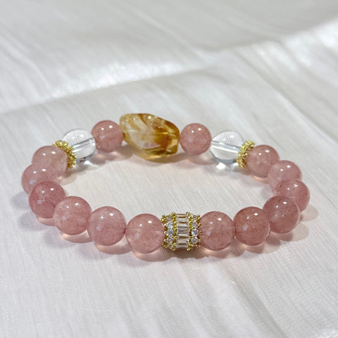 Strawberry Quartz, Citrine & Clear Quartz Bracelet
