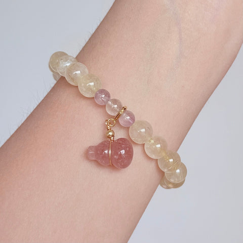 Golden Rutilated Quartz & Pink Tourmaline Pixiu Bracelet