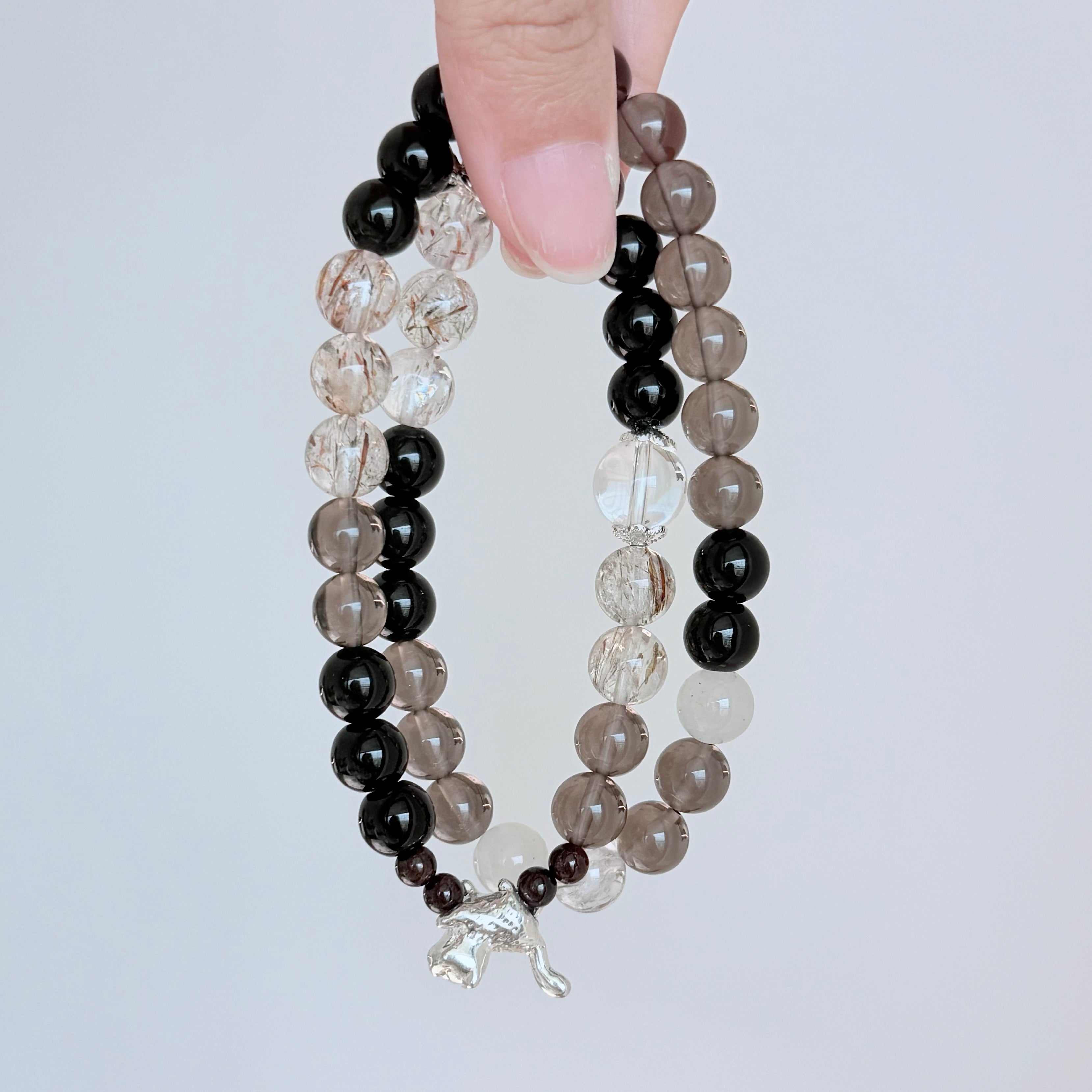 Black Obsidian, Smoky Quartz & Clear Quartz Protection Bracelet