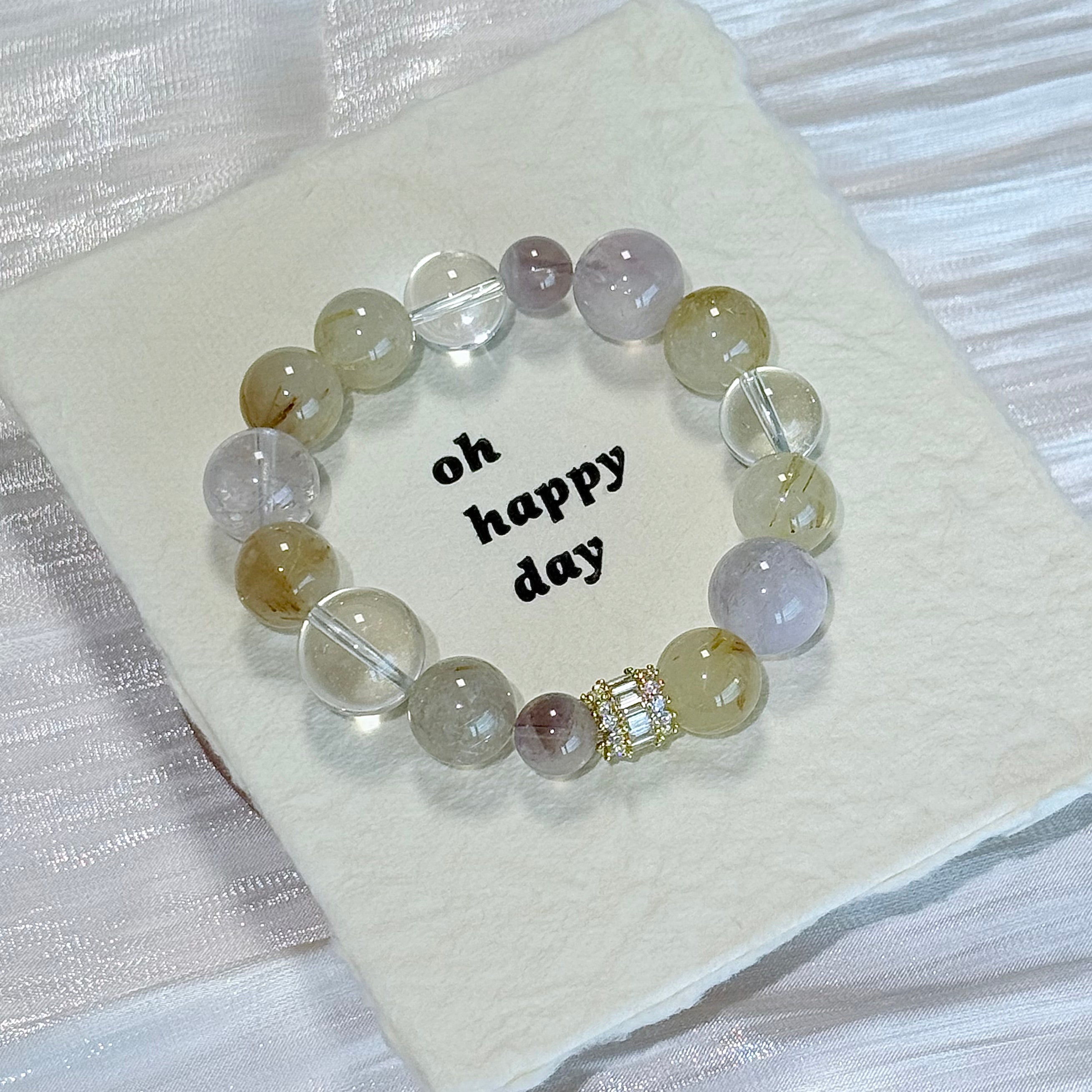 Golden Rutilated Quartz & Amethyst Bracelet