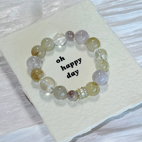 Golden Rutilated Quartz & Amethyst Bracelet