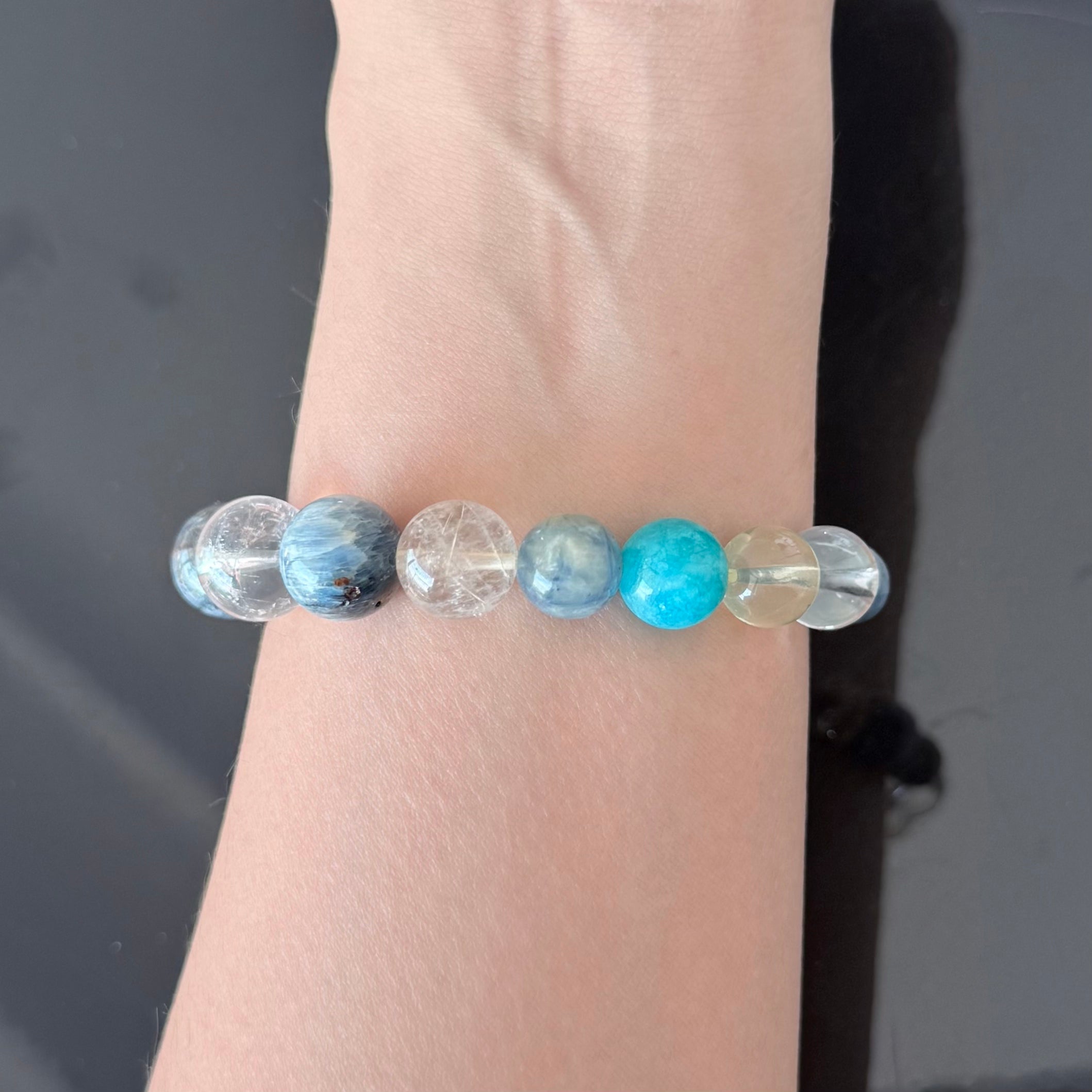 Blue Kyanite & Apatite Crystal Bracelet with Clear Quartz