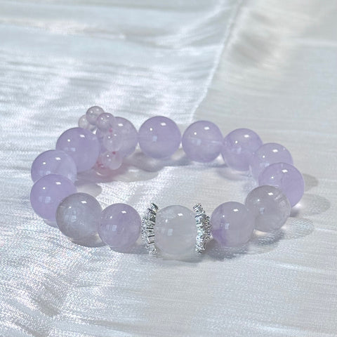 Lavender Amethyst Bracelet with Rose Quartz Flower & Zircon Charm
