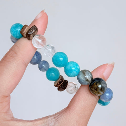 Blue Kyanite & Amazonite Bracelet with Clear Quartz
