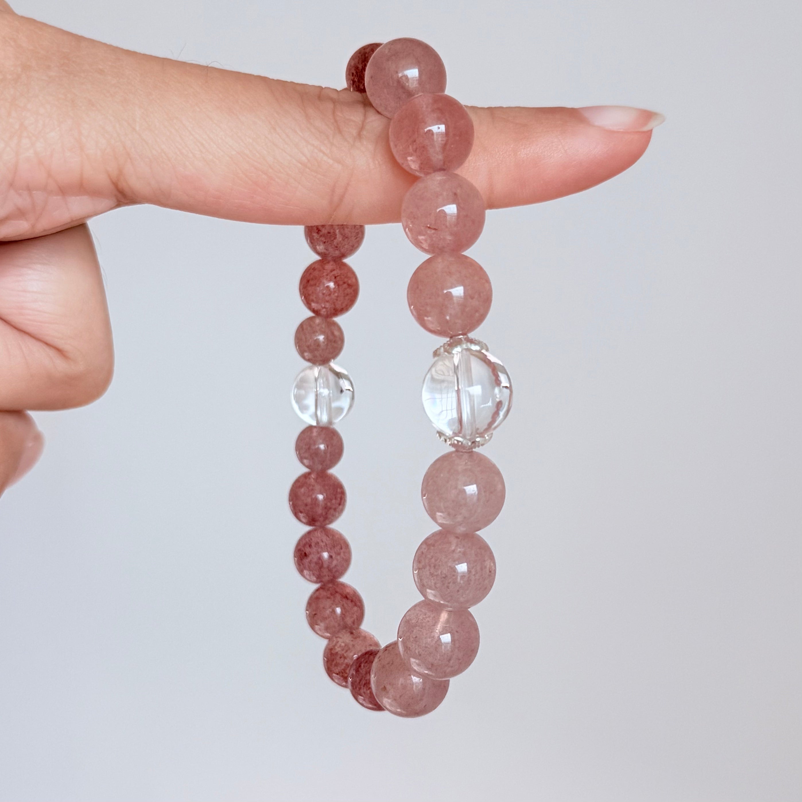 Strawberry Quartz and Clear Quartz Bracelet