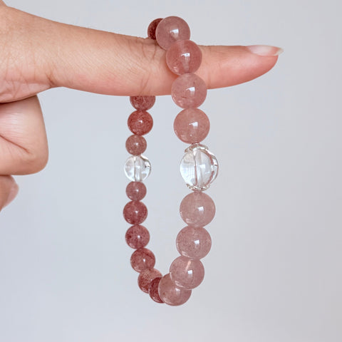 Strawberry Quartz and Clear Quartz Bracelet
