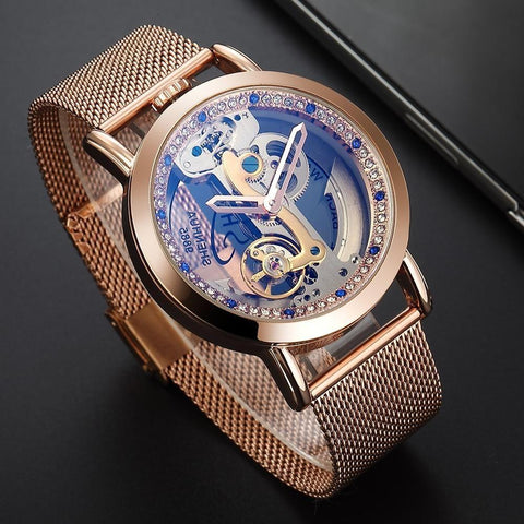 Creative Automatic Mechanical Watch Tourbillon Watches Transparent Diamonds