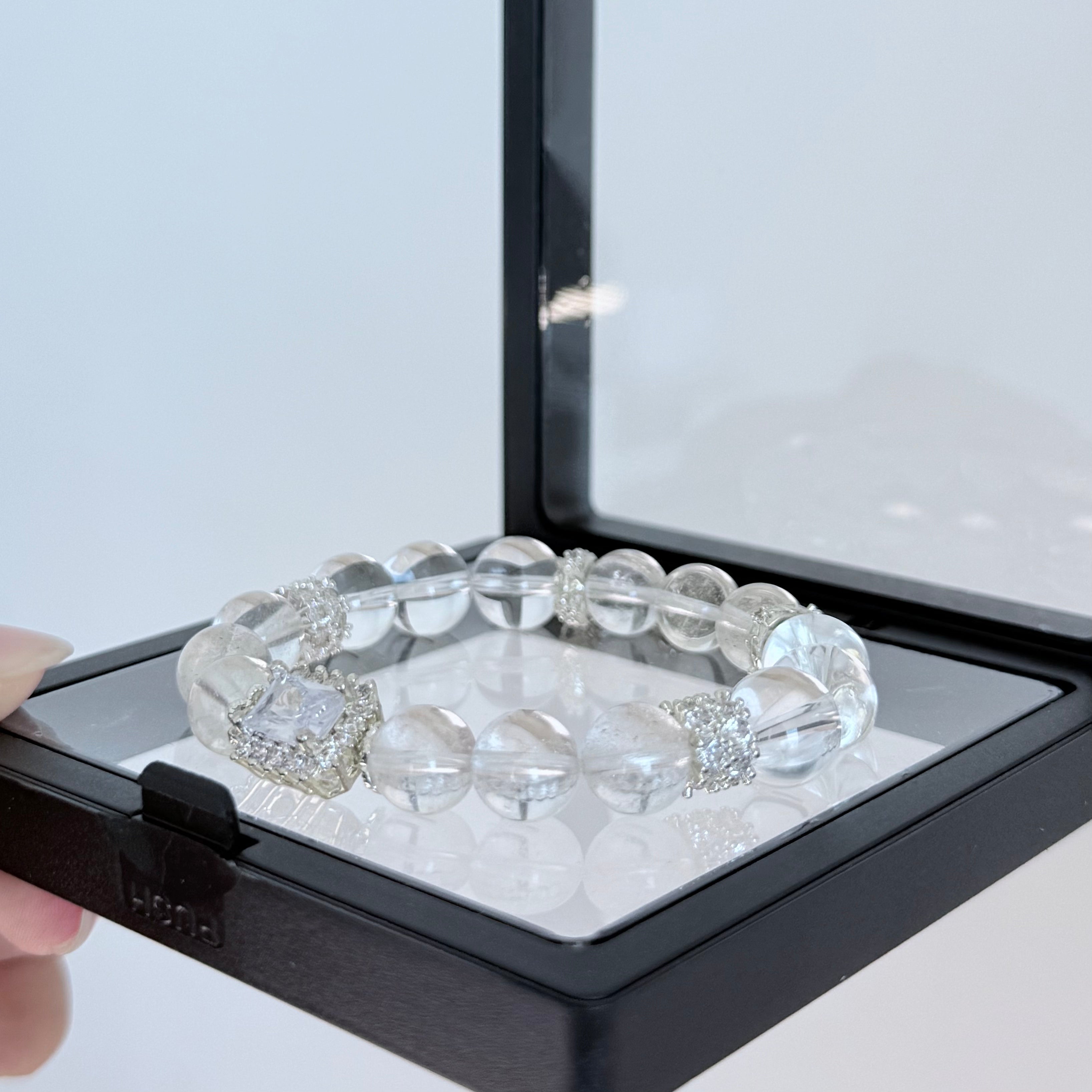 Clear Quartz Crystal Bracelet with Diamond-Cut Center Stone