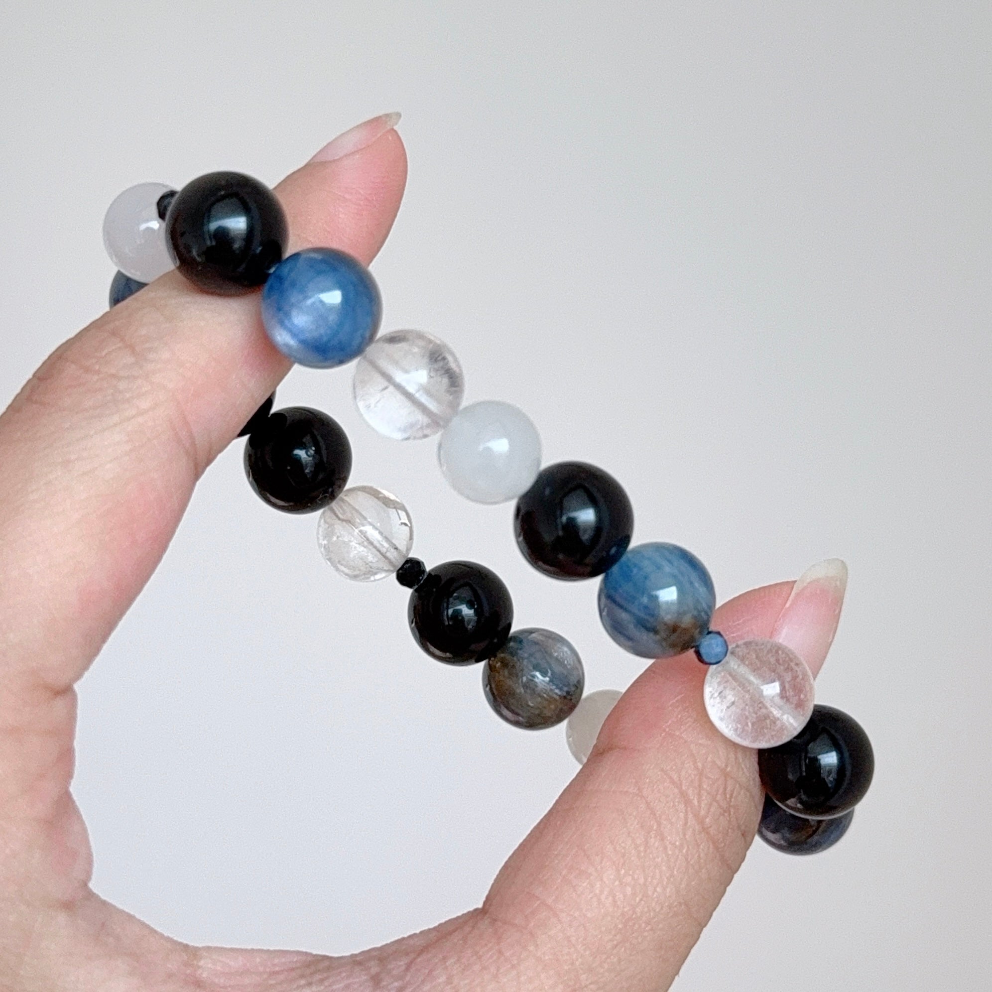 Blue Kyanite, Black Obsidian & Clear Quartz Bracelet