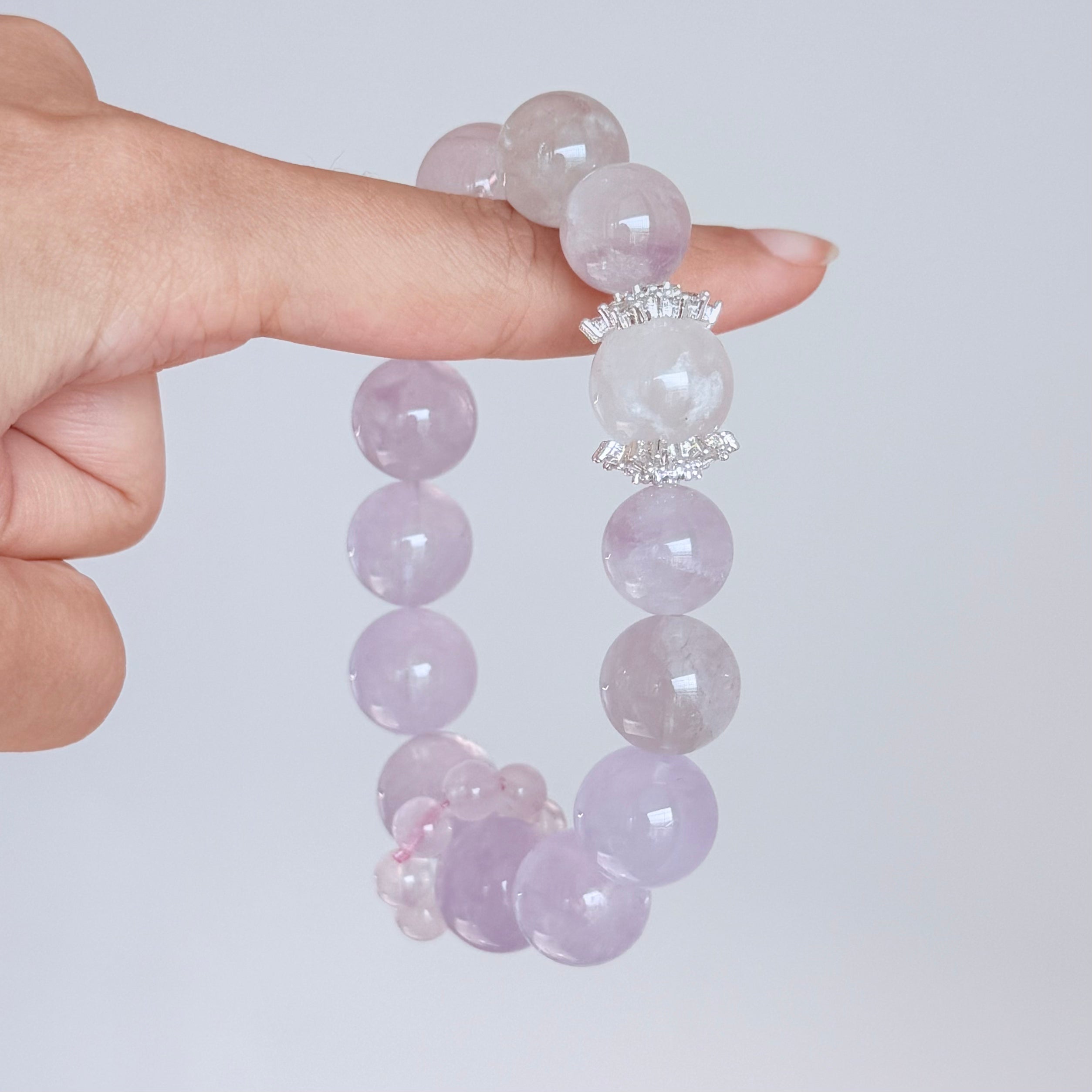Lavender Amethyst Bracelet with Rose Quartz Flower & Zircon Charm