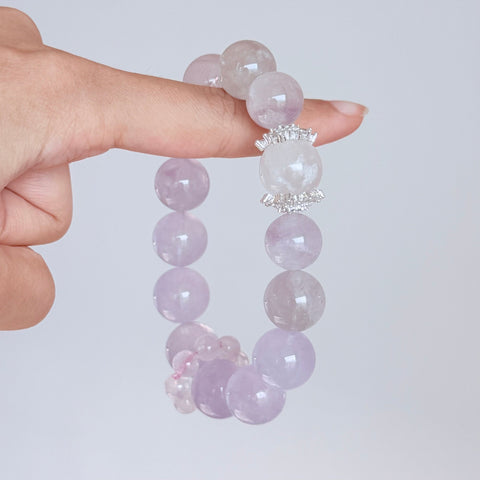 Lavender Amethyst Bracelet with Rose Quartz Flower & Zircon Charm
