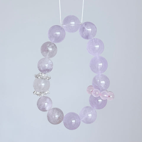 Lavender Amethyst Bracelet with Rose Quartz Flower & Zircon Charm