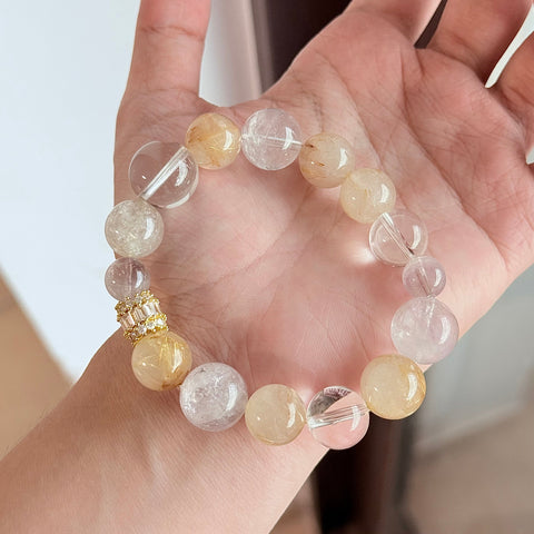 Golden Rutilated Quartz & Amethyst Bracelet