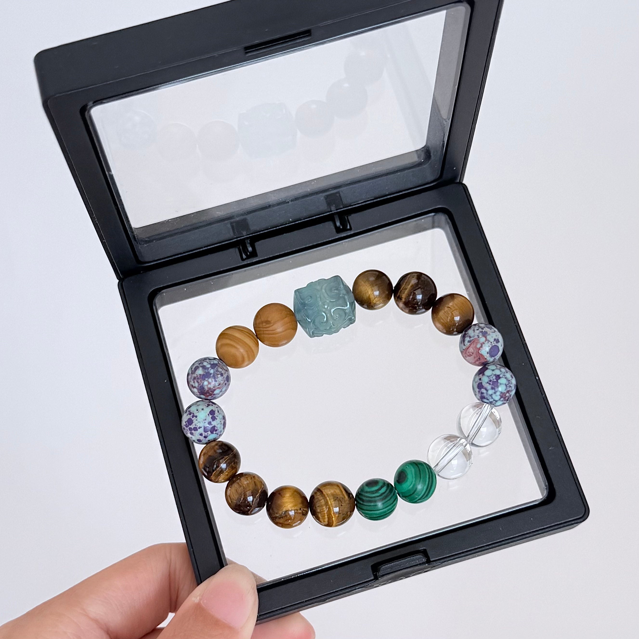 Multi-Gemstone Bracelet with Tiger's Eye, Malachite & Clear Quartz