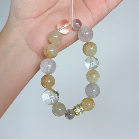 Golden Rutilated Quartz & Amethyst Bracelet