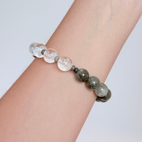 Green Moss Agate & Clear Quartz Bracelet