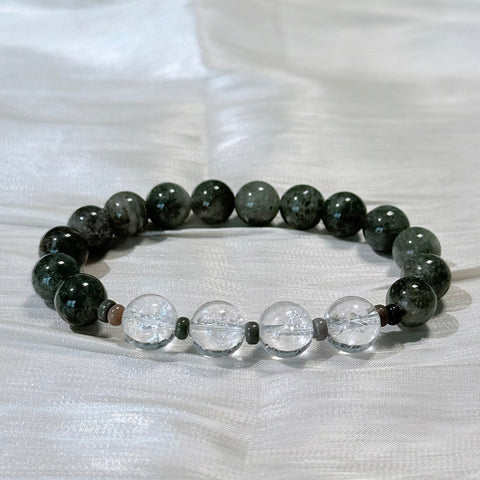 Green Moss Agate & Clear Quartz Bracelet