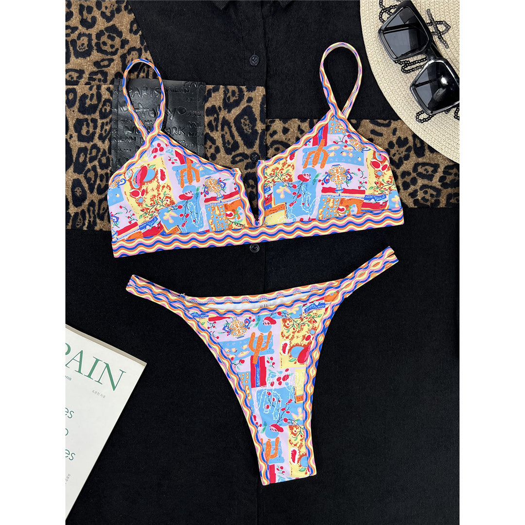 Edison Printed V Shaped High Leg Cut Bikini