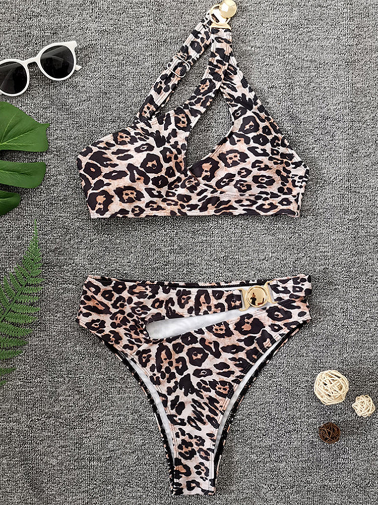 Rose Leopard Print Back Buckle Bikini