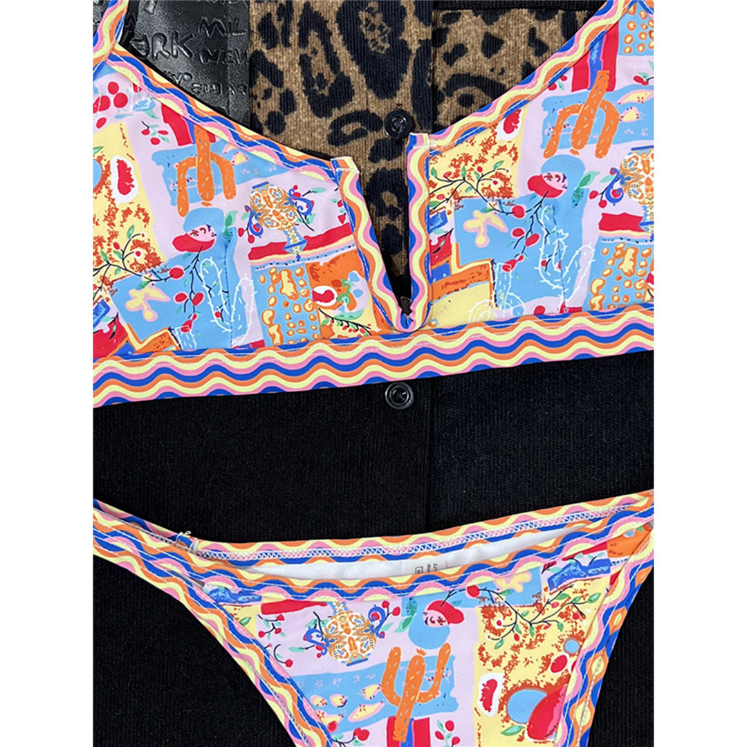 Edison Printed V Shaped High Leg Cut Bikini