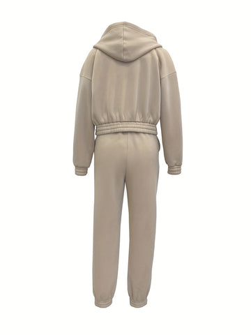 Zip Up Hooded Jacket & Tank Top & Jogger Pants Three-piece Set Outfits