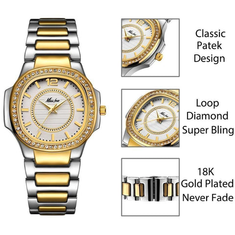 Diamond Quartz Stainless Steel Simple Watches For Women's