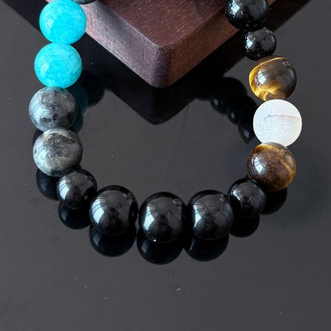 Obsidian, Turquoise Blue & Tiger's Eye Bracelet