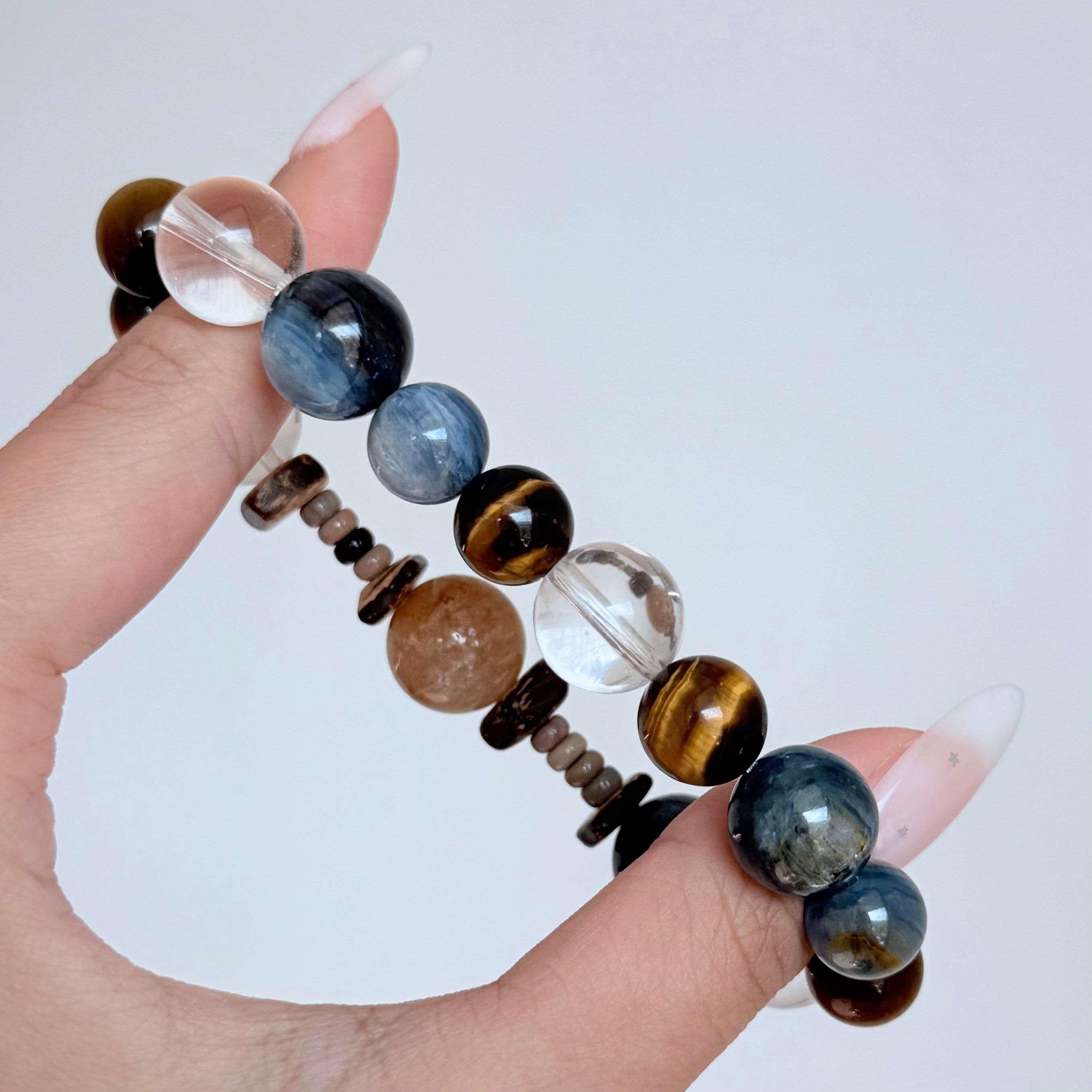 Natural Blue Kyanite, Tiger's Eye & Clear Quartz Crystal Bracelet
