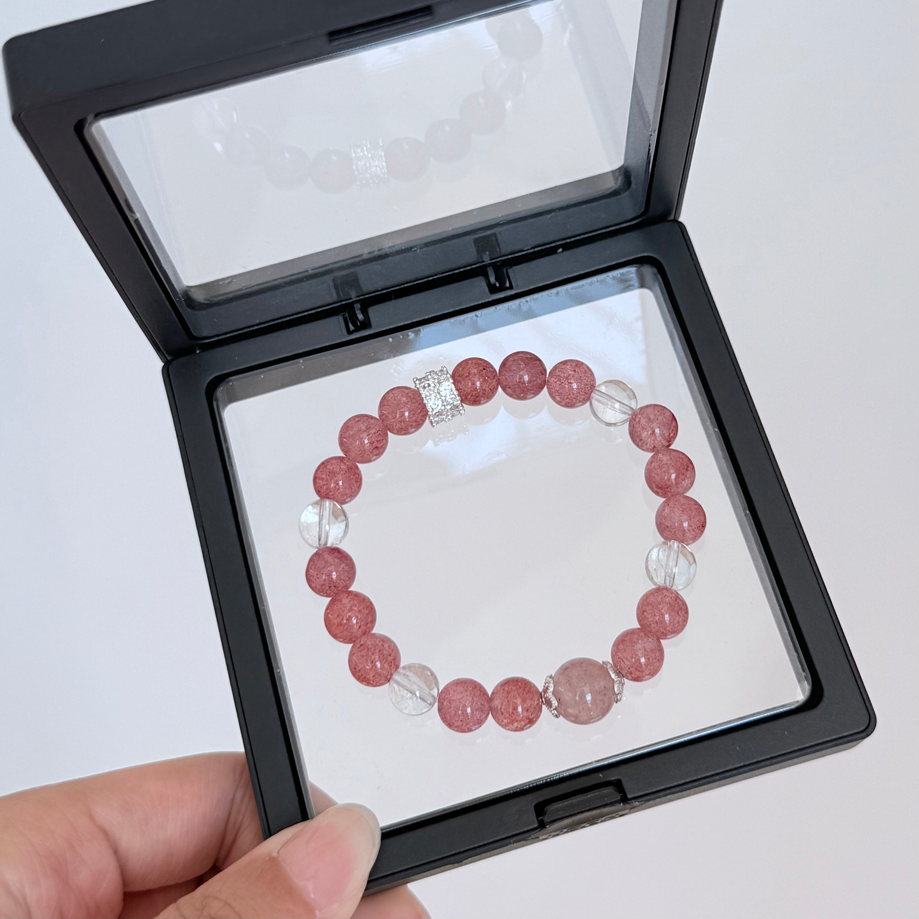 Strawberry Quartz & Clear Quartz Bracelet  Crystal Jewelry