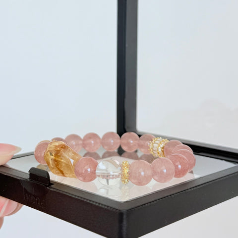 Strawberry Quartz, Citrine & Clear Quartz Bracelet