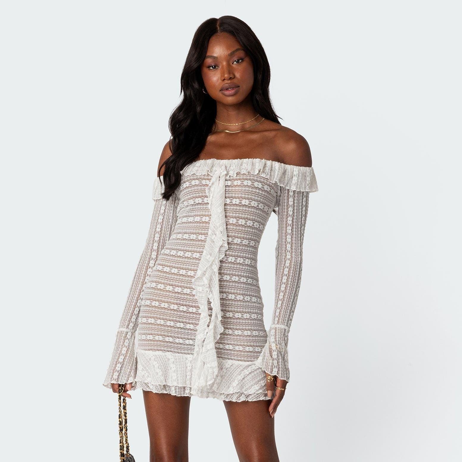 Girly Vibes Textured Sheer Lace Mini Dress