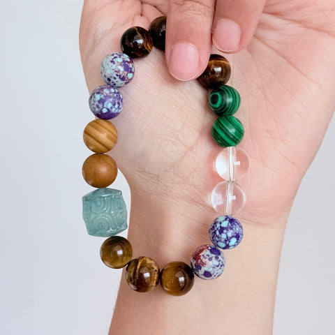 Multi-Gemstone Bracelet with Tiger's Eye, Malachite & Clear Quartz